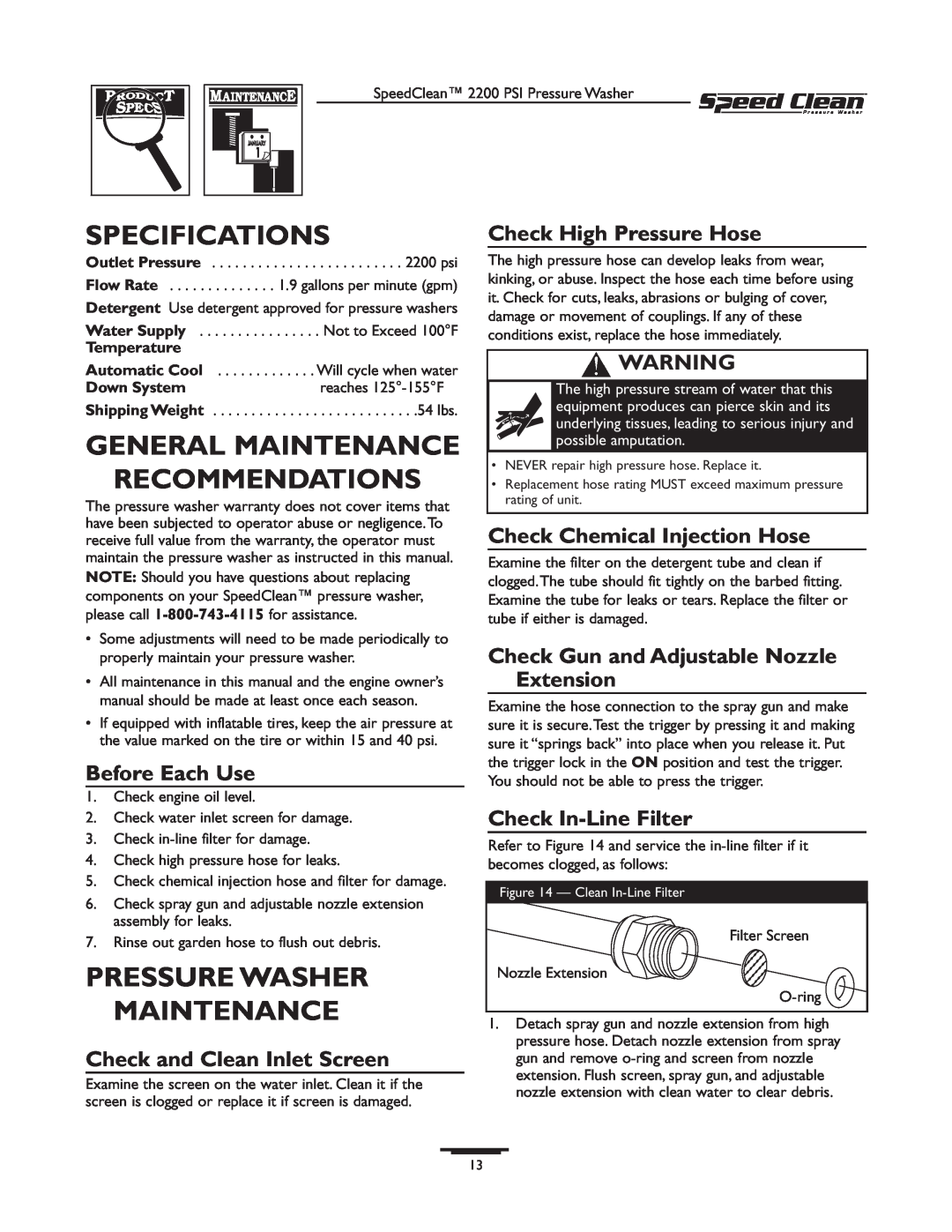 Briggs & Stratton 020239-1 Specifications, General Maintenance Recommendations, Pressure Washer Maintenance, Temperature 