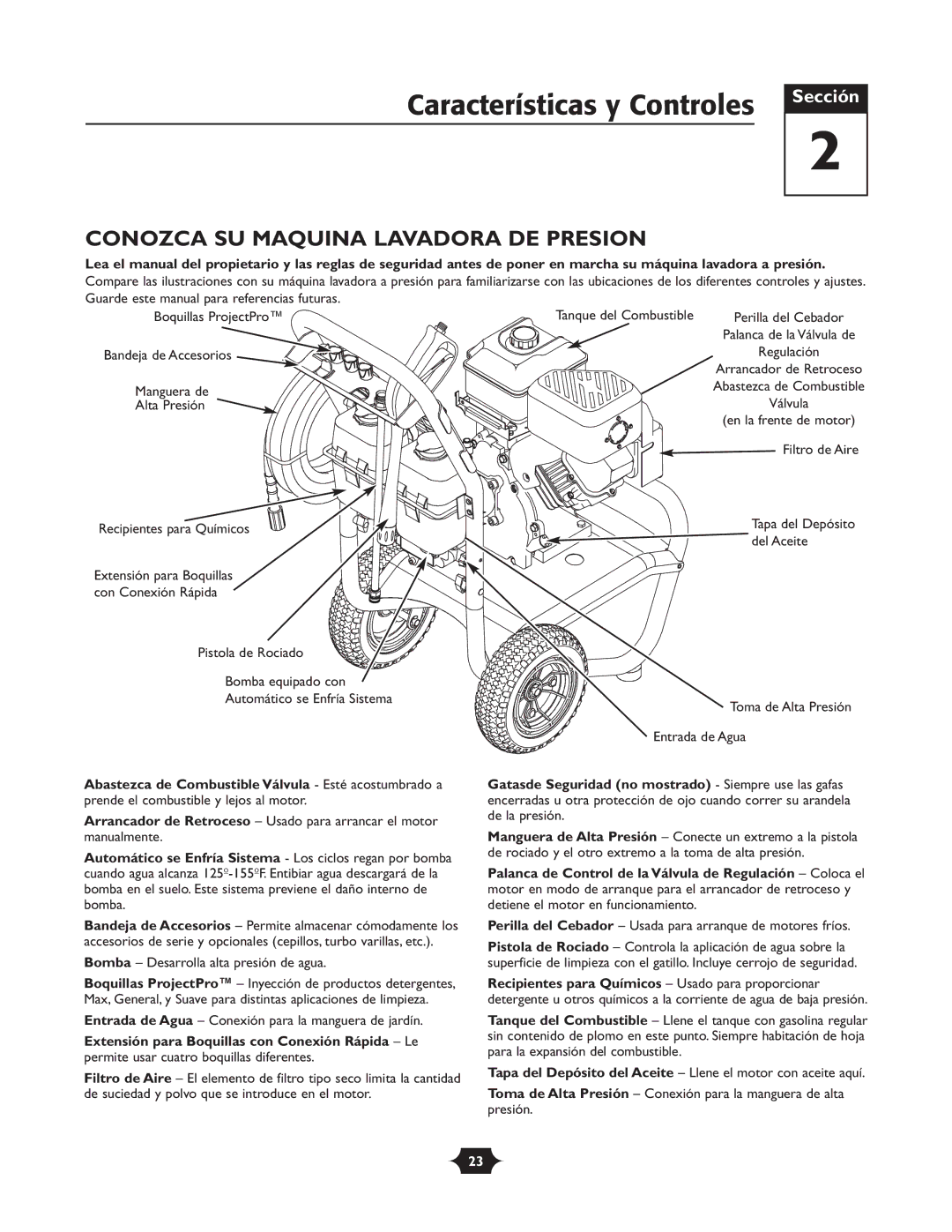 Briggs & Stratton 020251 owner manual Características y Controles, Conozca SU Maquina Lavadora DE Presion 