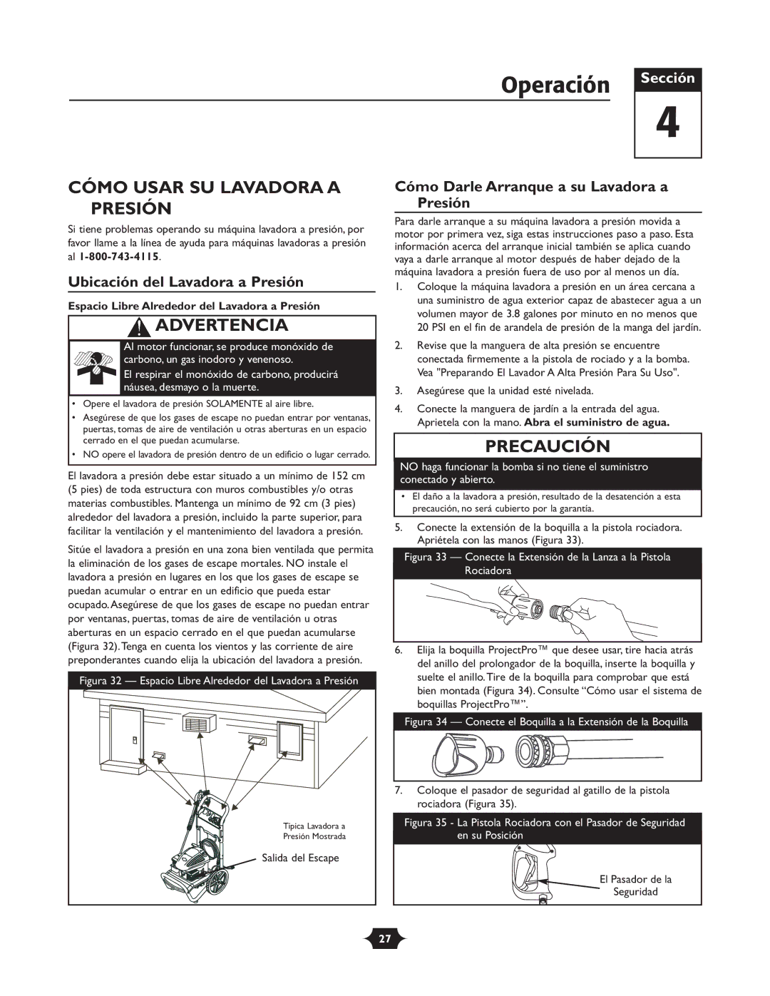 Briggs & Stratton 020251 owner manual Operación, Cómo Usar SU Lavadora a Presión, Ubicación del Lavadora a Presión 