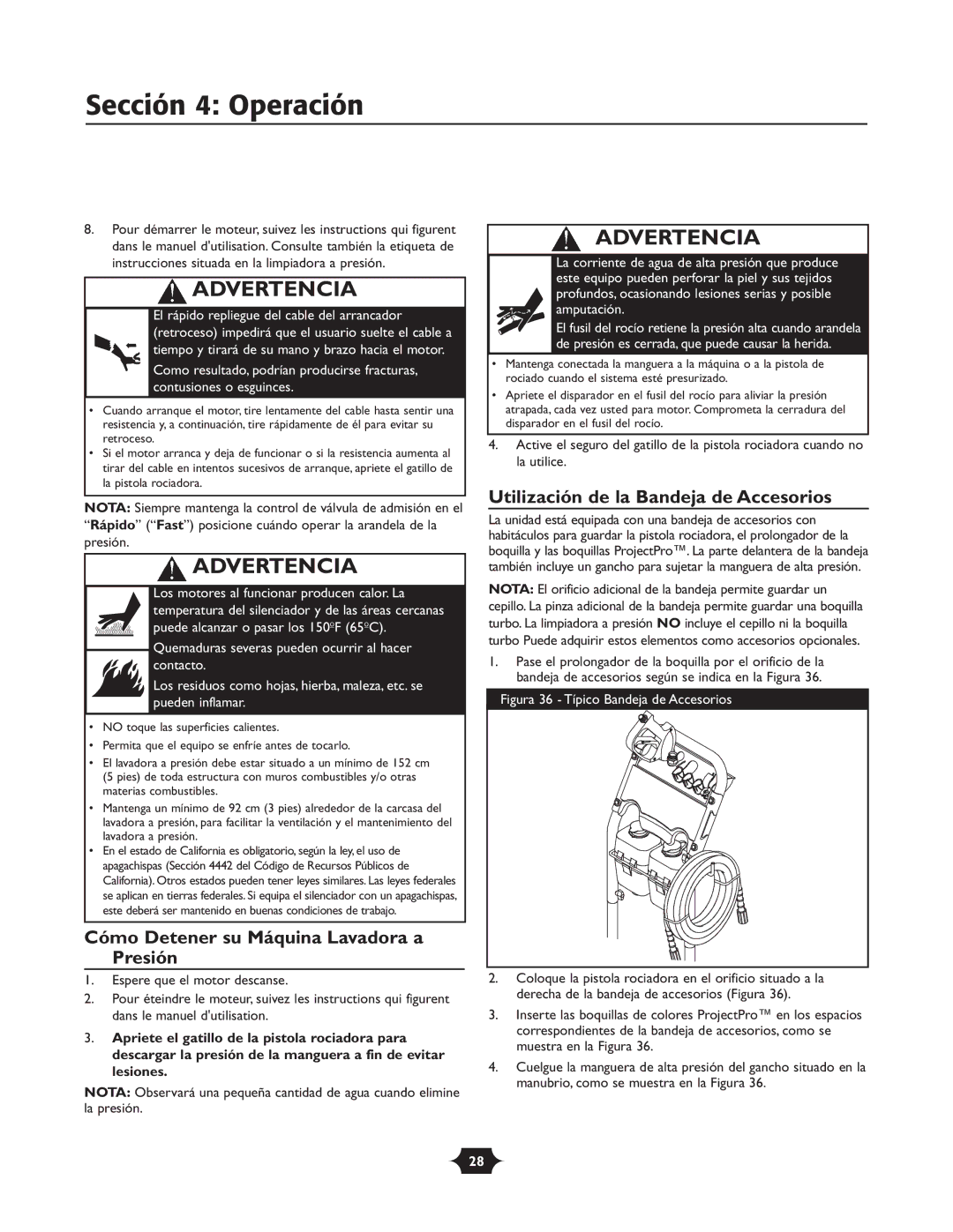 Briggs & Stratton 020251 owner manual Sección 4 Operación, Cómo Detener su Máquina Lavadora a Presión 