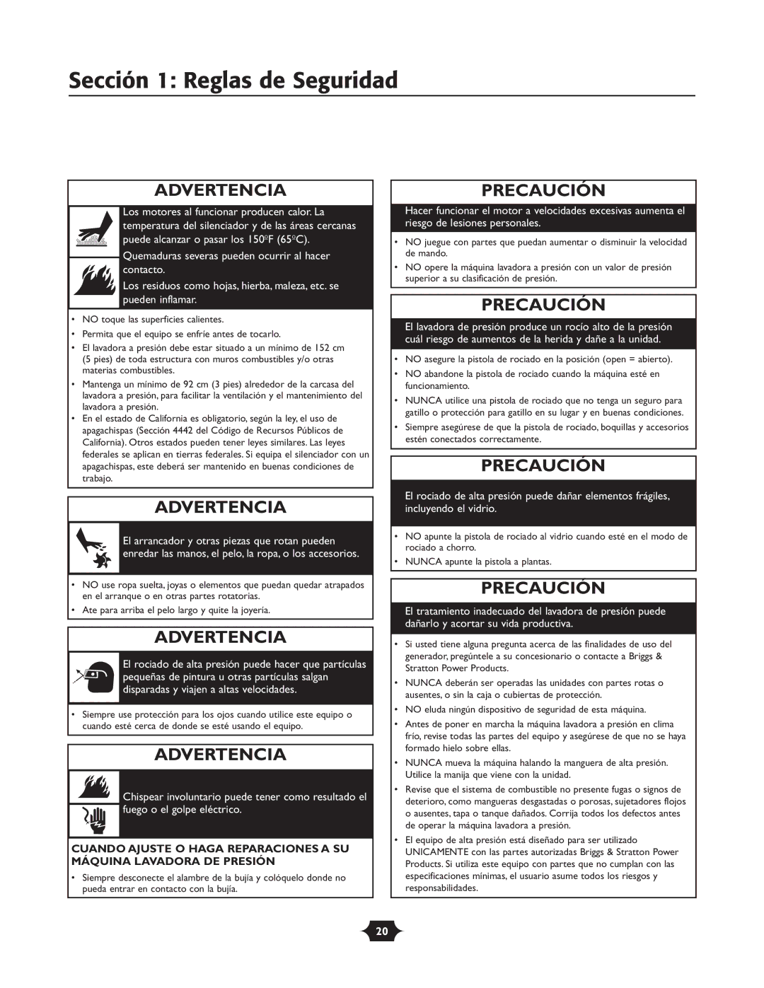 Briggs & Stratton 020252 owner manual Precaución 