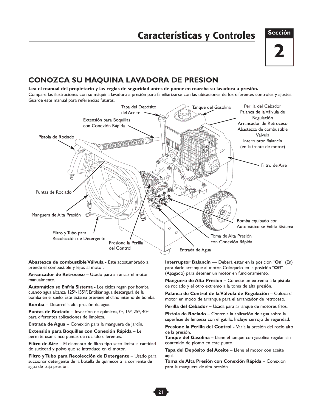 Briggs & Stratton 020252 owner manual Características y Controles, Conozca SU Maquina Lavadora DE Presion 