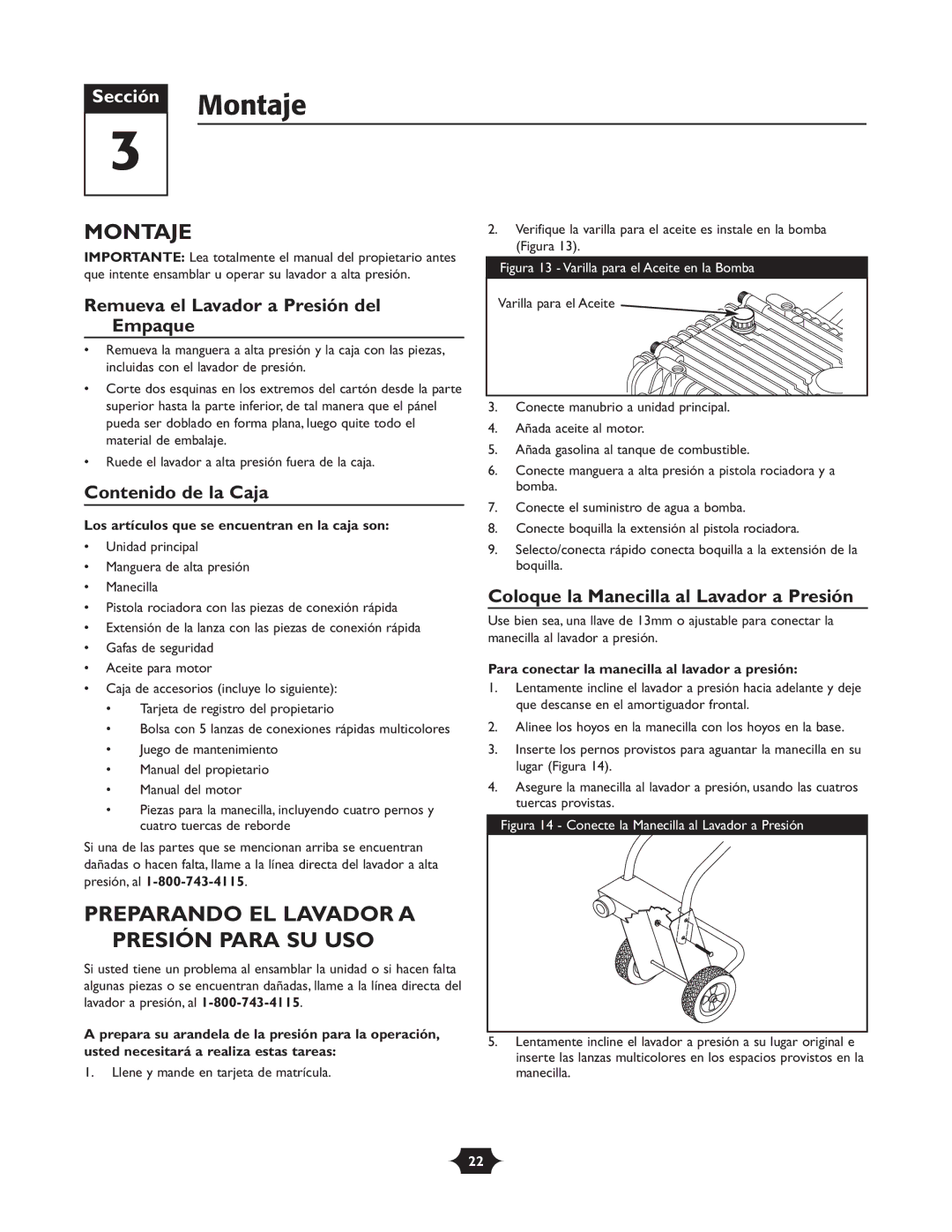 Briggs & Stratton 020252 owner manual Montaje, Preparando EL Lavador a Presión Para SU USO 