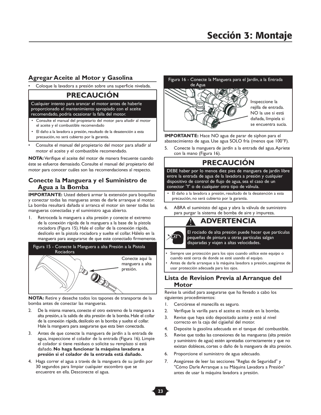 Briggs & Stratton 020252 owner manual Sección 3 Montaje, Agregar Aceite al Motor y Gasolina 