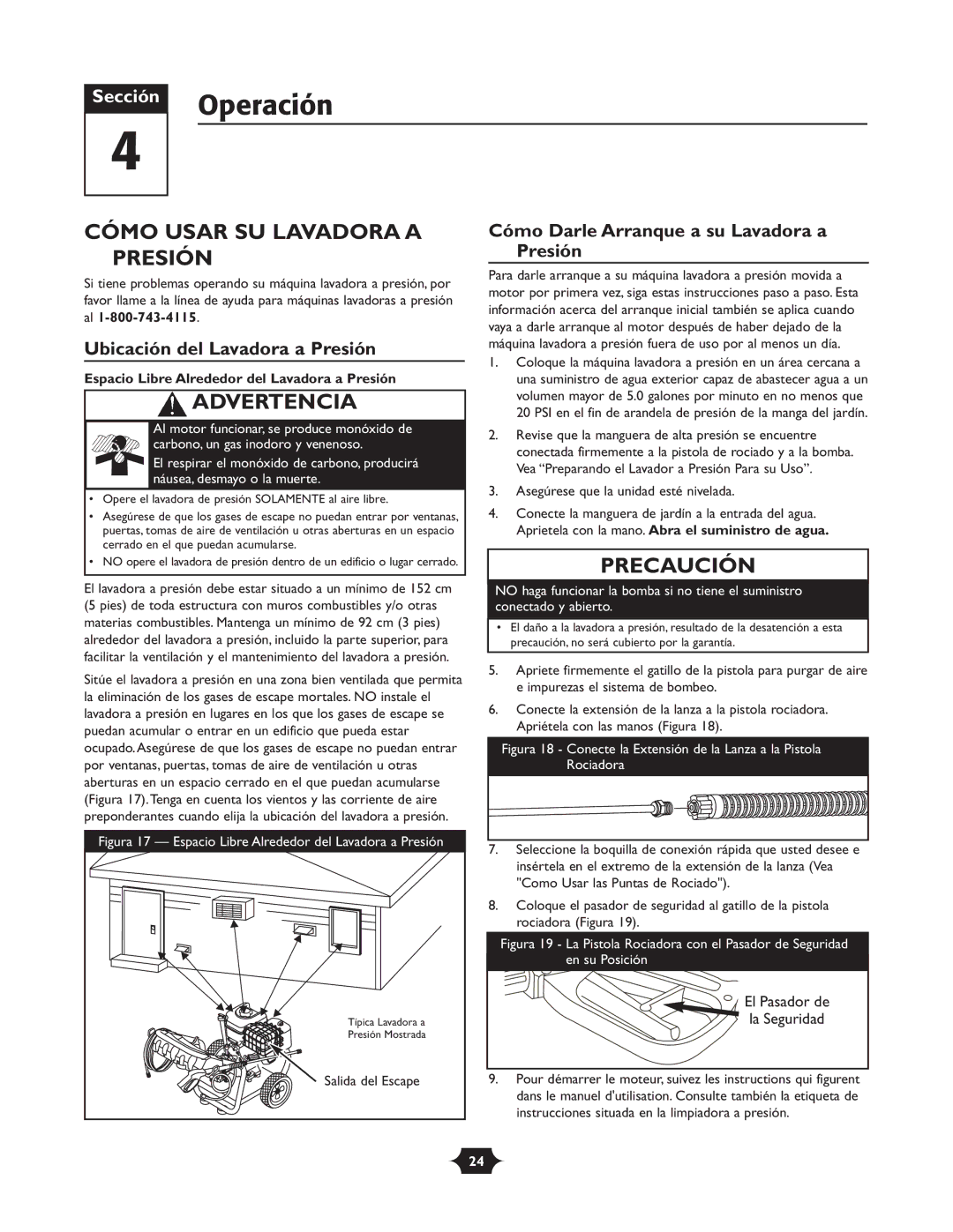 Briggs & Stratton 020252 owner manual Operación, Cómo Usar SU Lavadora a Presión, Ubicación del Lavadora a Presión 