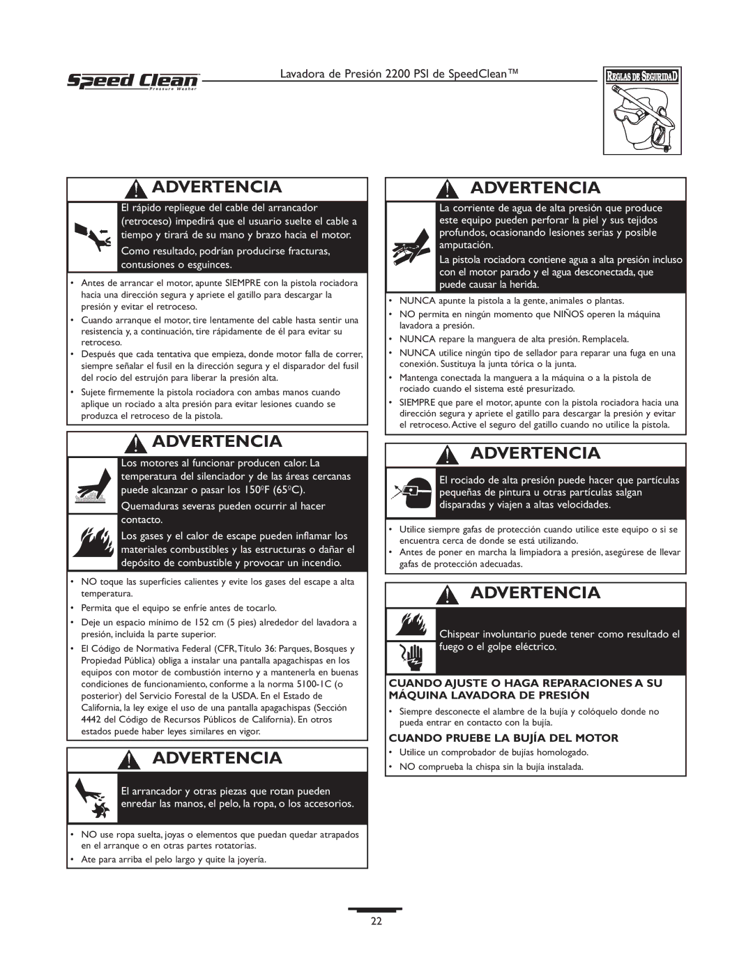 Briggs & Stratton 020261-0 manual Cuando Pruebe LA Bujía DEL Motor 