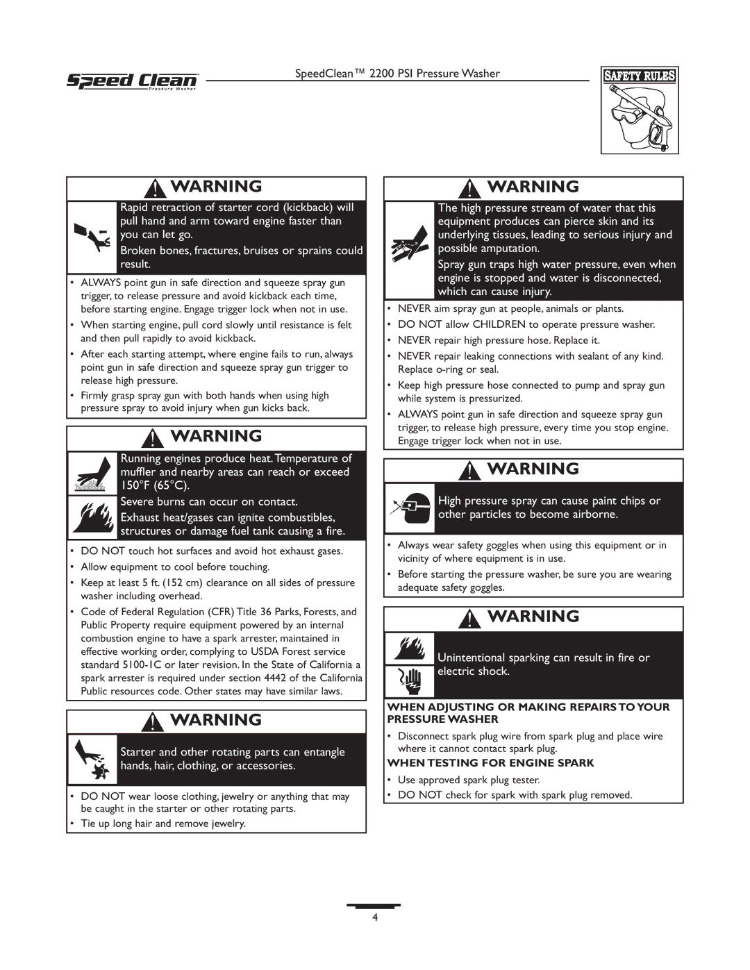 Briggs & Stratton 020261-0 manual Unintentional sparking can result in fire or electric shock 