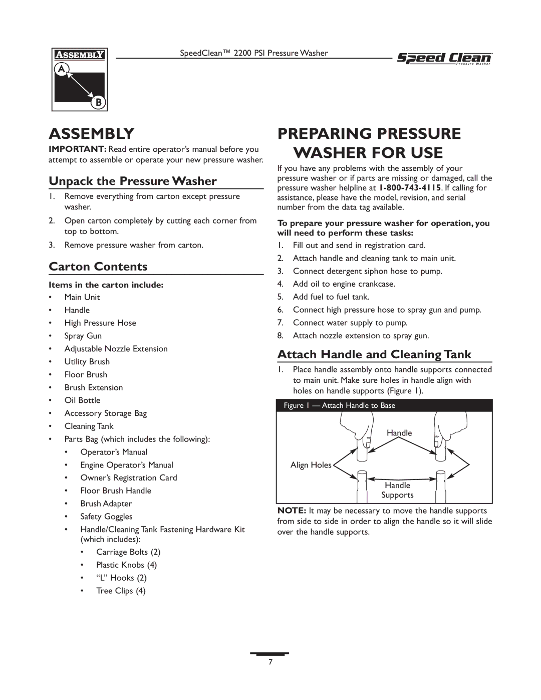 Briggs & Stratton 020261-0 manual Assembly, Preparing Pressure Washer for USE, Unpack the Pressure Washer, Carton Contents 