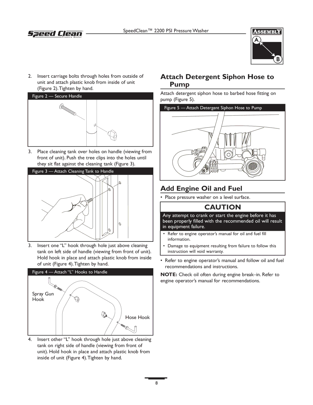 Briggs & Stratton 020261-0 manual Attach Detergent Siphon Hose to Pump, Add Engine Oil and Fuel 