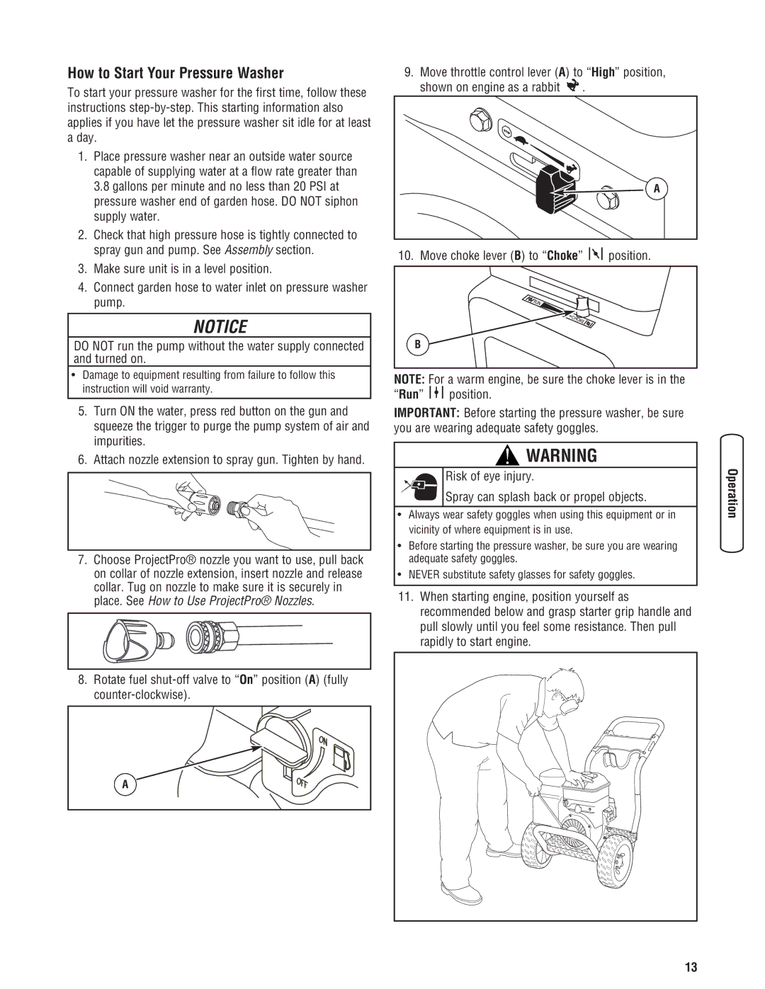 Briggs & Stratton 020274-0 manual How to Start Your Pressure Washer 