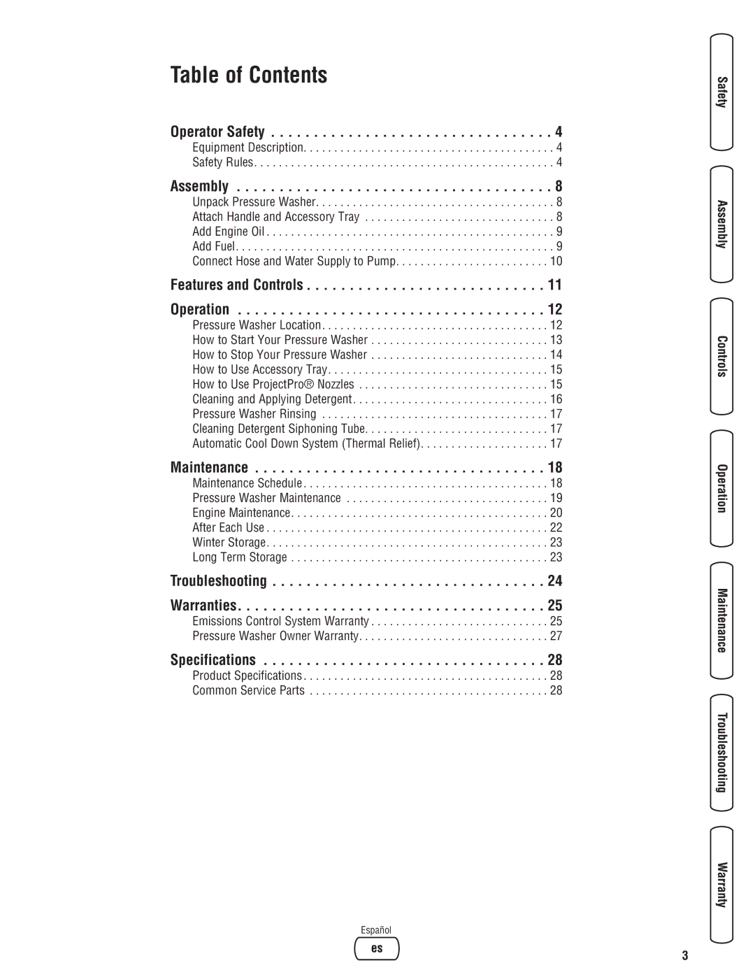 Briggs & Stratton 020274-0 manual Table of Contents 