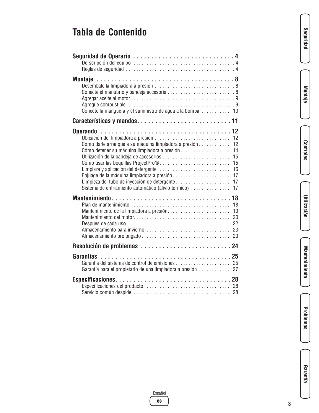 Briggs & Stratton 020274-0 manual Seguridad de Operario, Montaje, Características y mandos Operando, Mantenimiento 