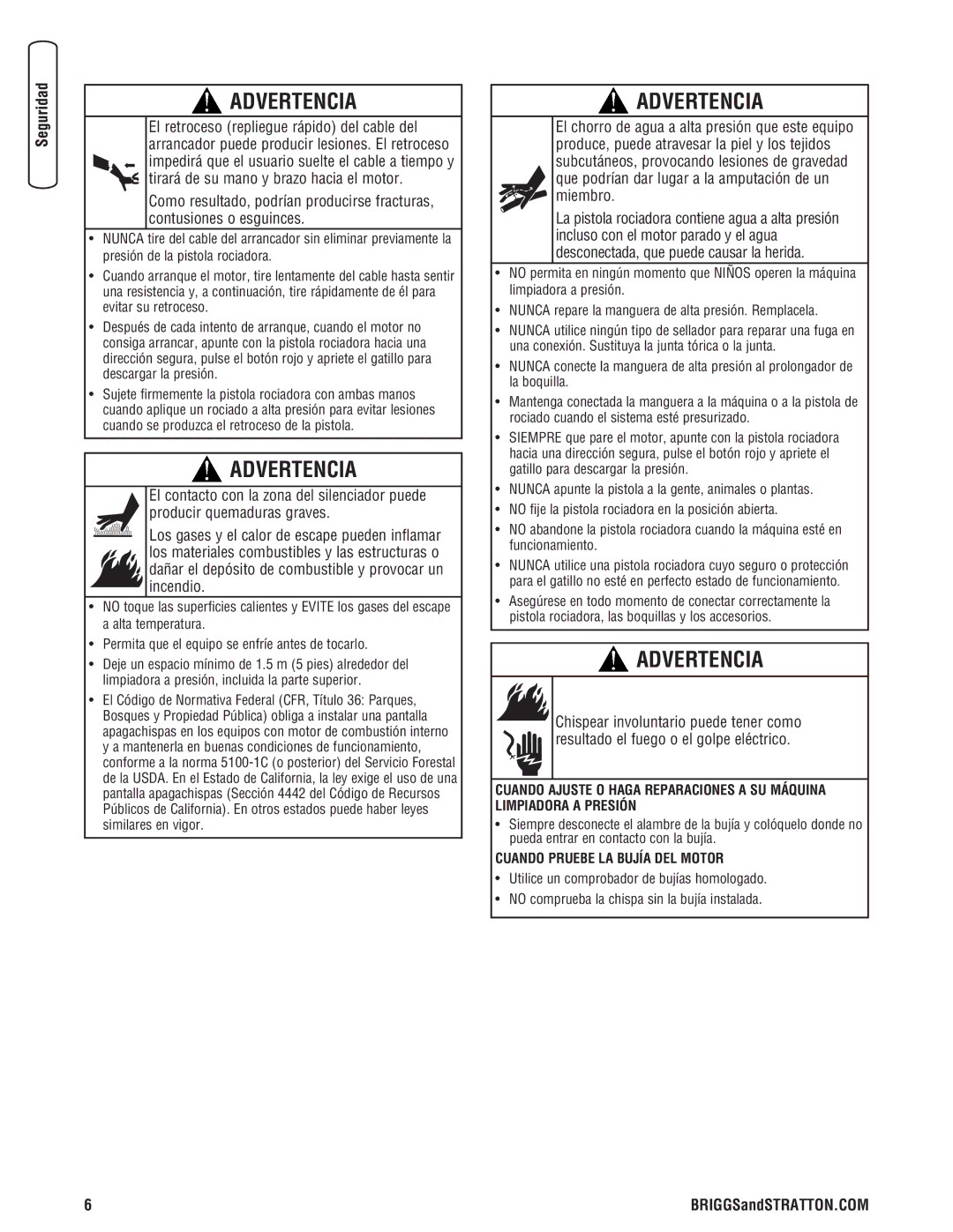 Briggs & Stratton 020274-0 manual Cuando Pruebe LA Bujía DEL Motor 