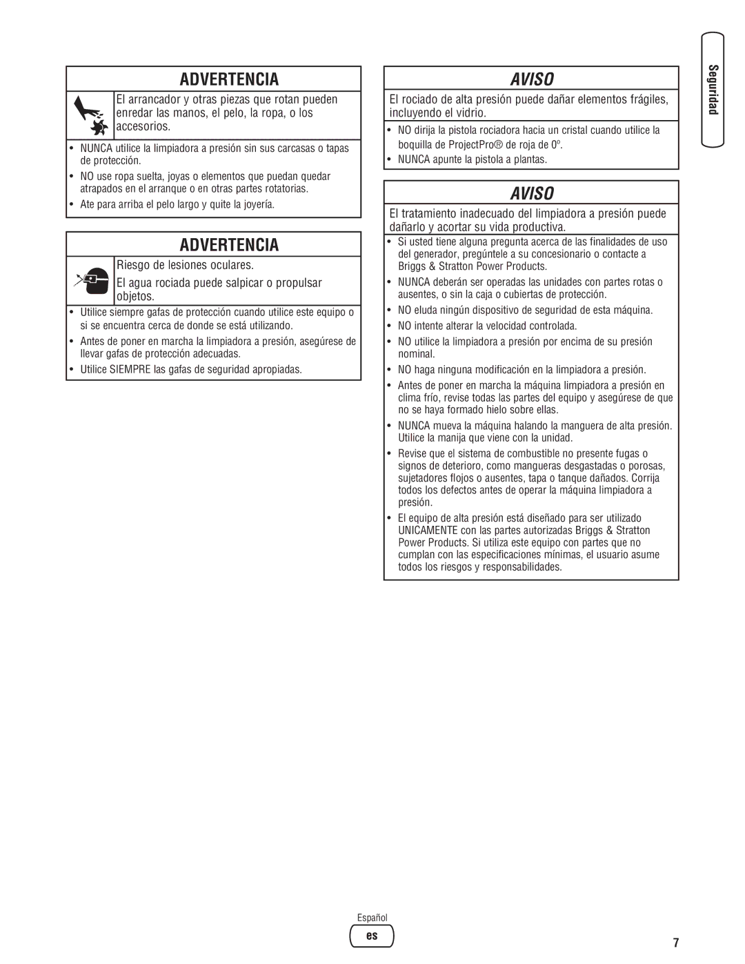 Briggs & Stratton 020274-0 manual Aviso 