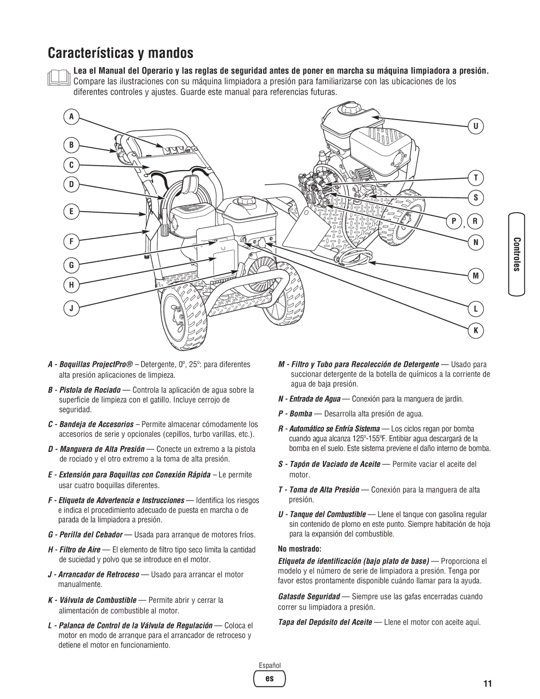 Briggs & Stratton 020274-0 manual Características y mandos, Usar cuatro boquillas diferentes 