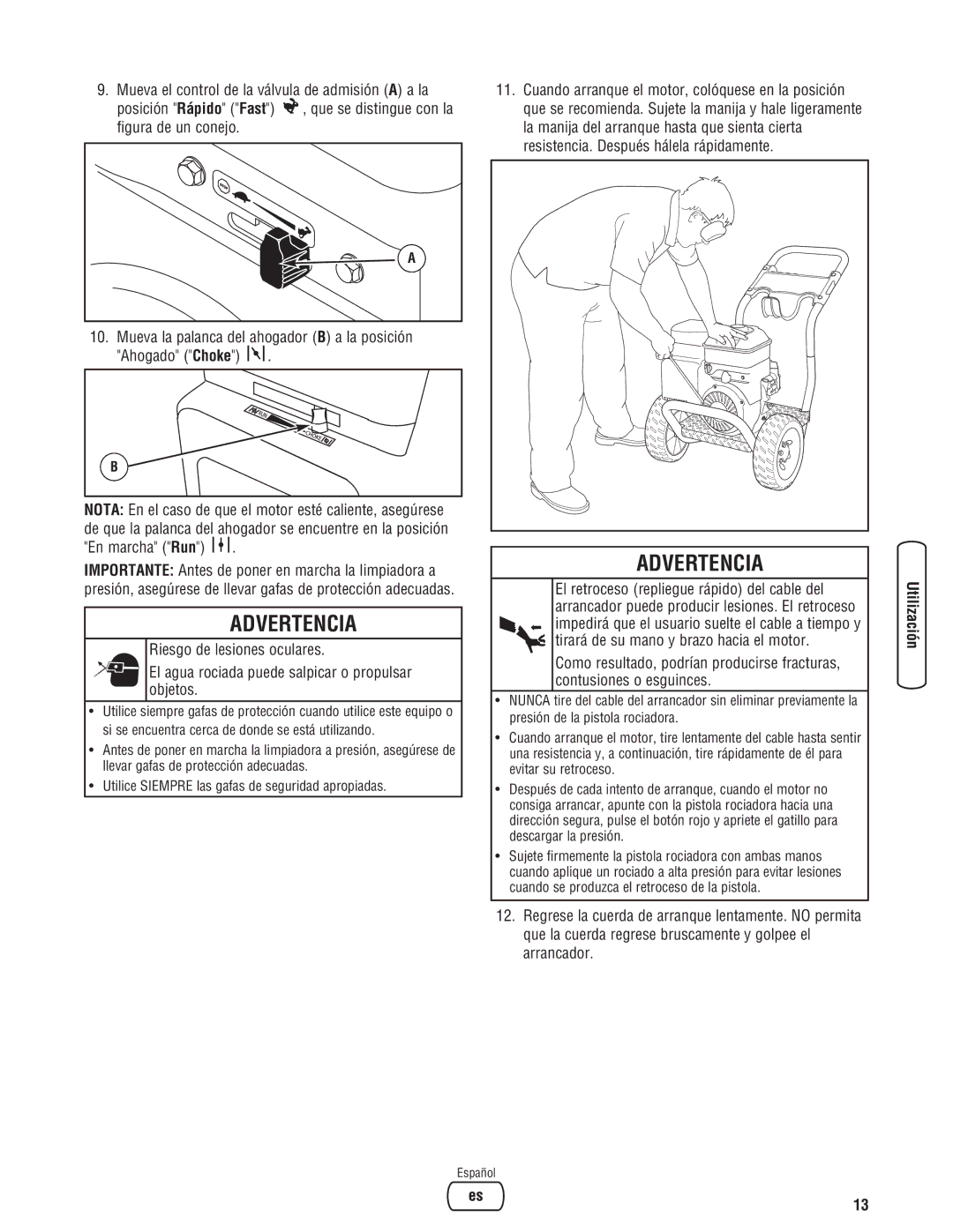 Briggs & Stratton 020274-0 manual Ahogado Choke 