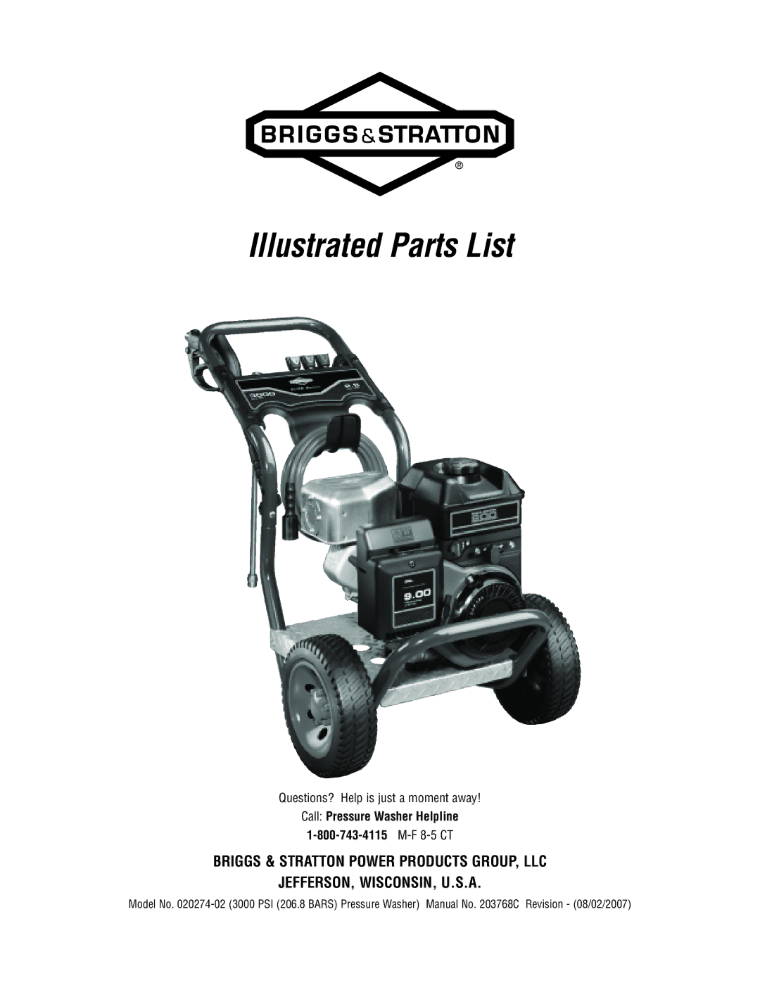 Briggs & Stratton 020274-02 manual Illustrated Parts List 