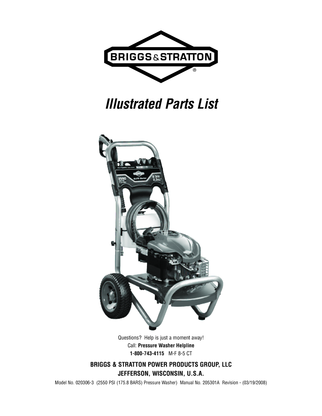 Briggs & Stratton 020306-3 manual Illustrated Parts List 