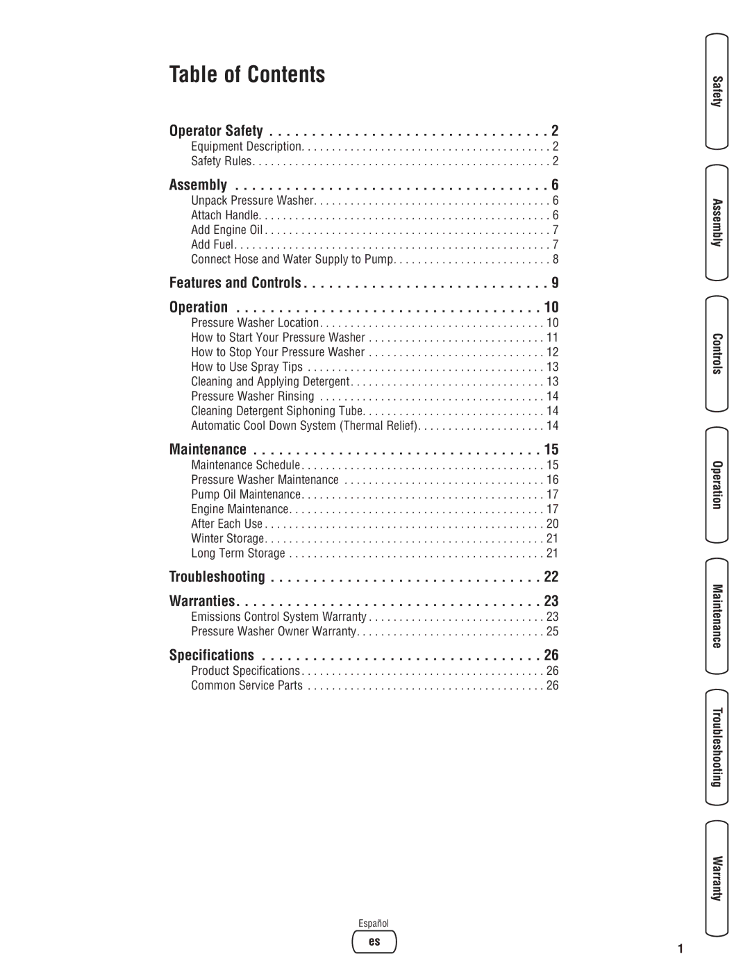 Briggs & Stratton 020324-0 manual Table of Contents 