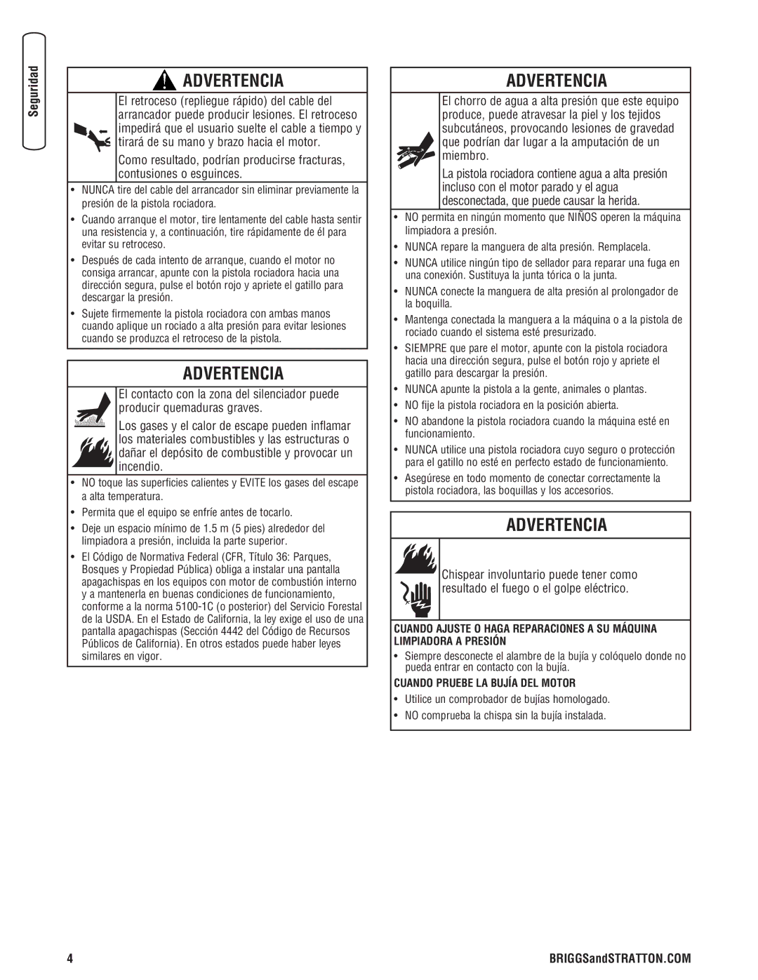 Briggs & Stratton 020324-0 manual Cuando Pruebe LA Bujía DEL Motor 