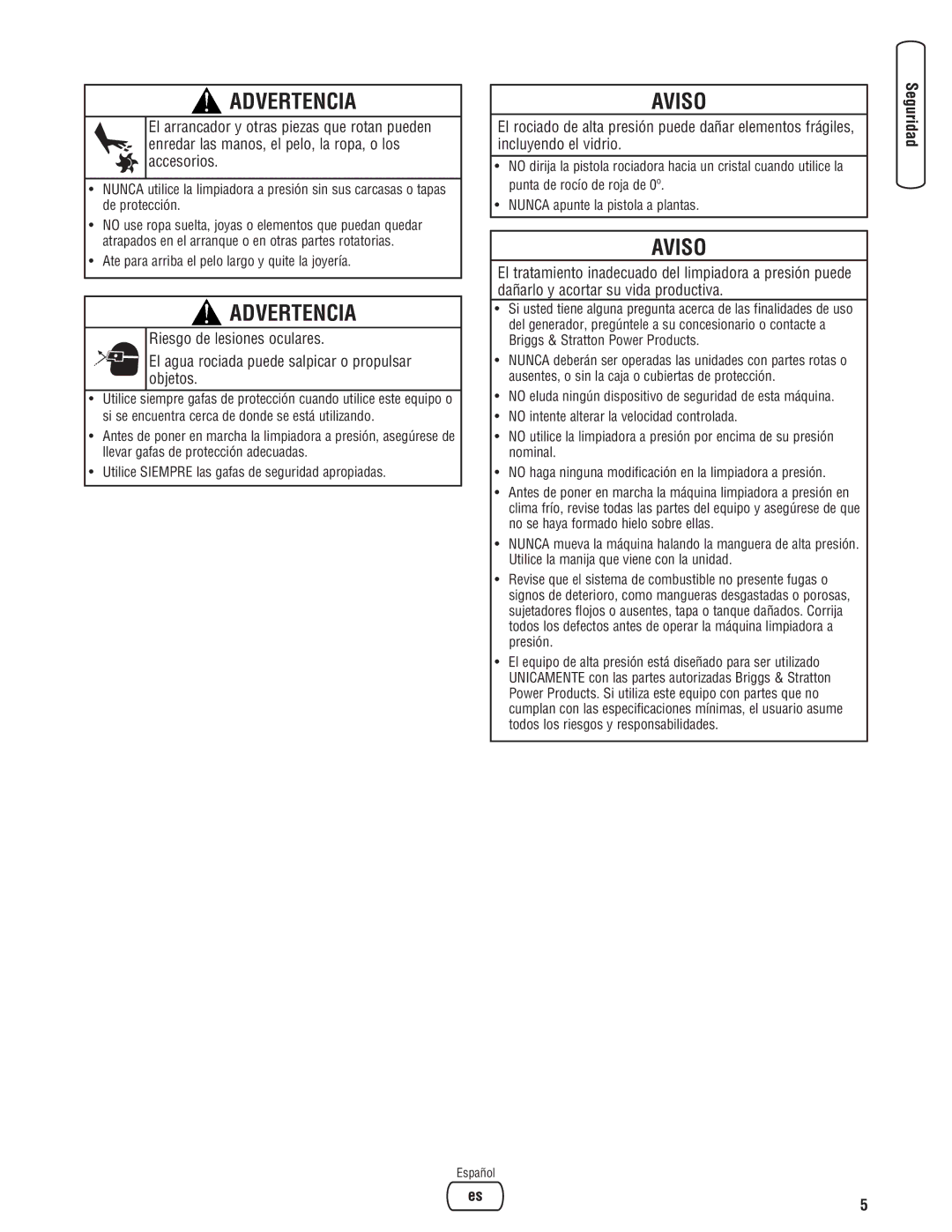 Briggs & Stratton 020324-0 manual Aviso 