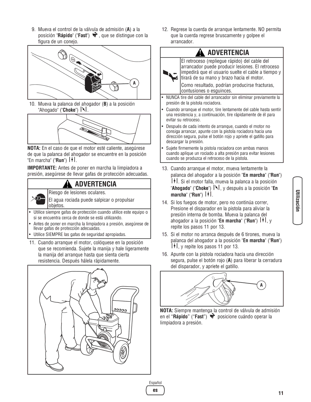 Briggs & Stratton 020324-0 manual Ahogado Choke 