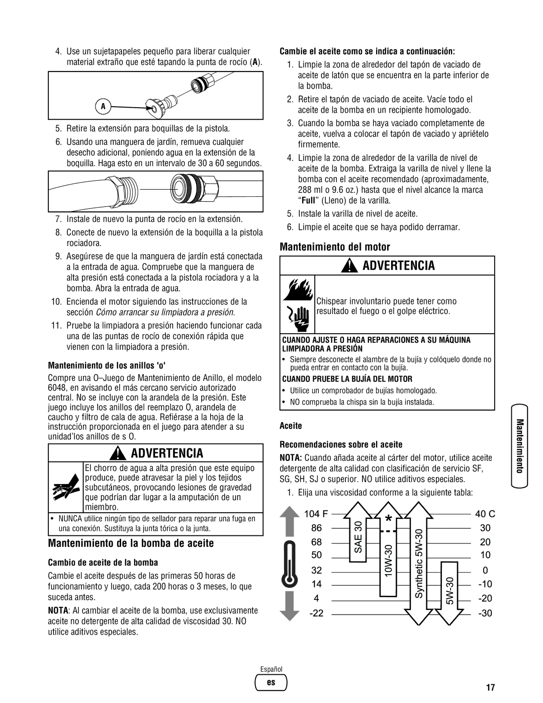 Briggs & Stratton 020324-0 manual Mantenimiento de la bomba de aceite, Mantenimiento del motor 