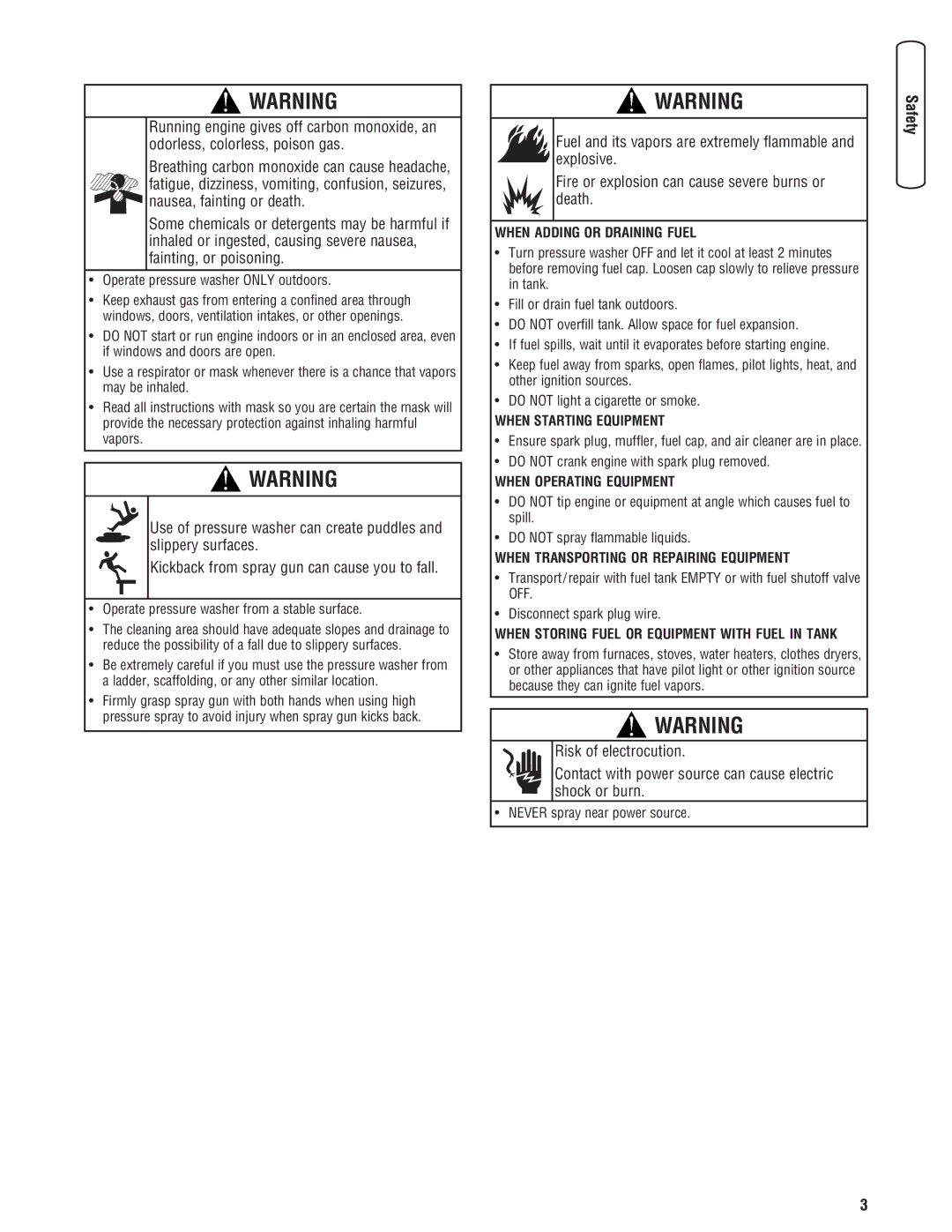 Briggs & Stratton 020324-0 manual When Adding or Draining Fuel 