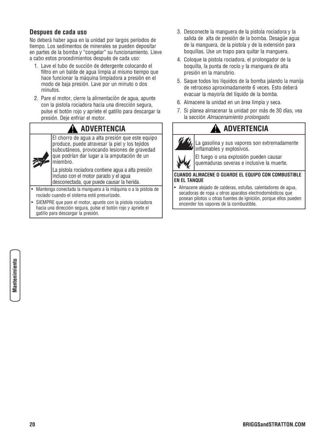 Briggs & Stratton 020324-0 manual Despues de cada uso 