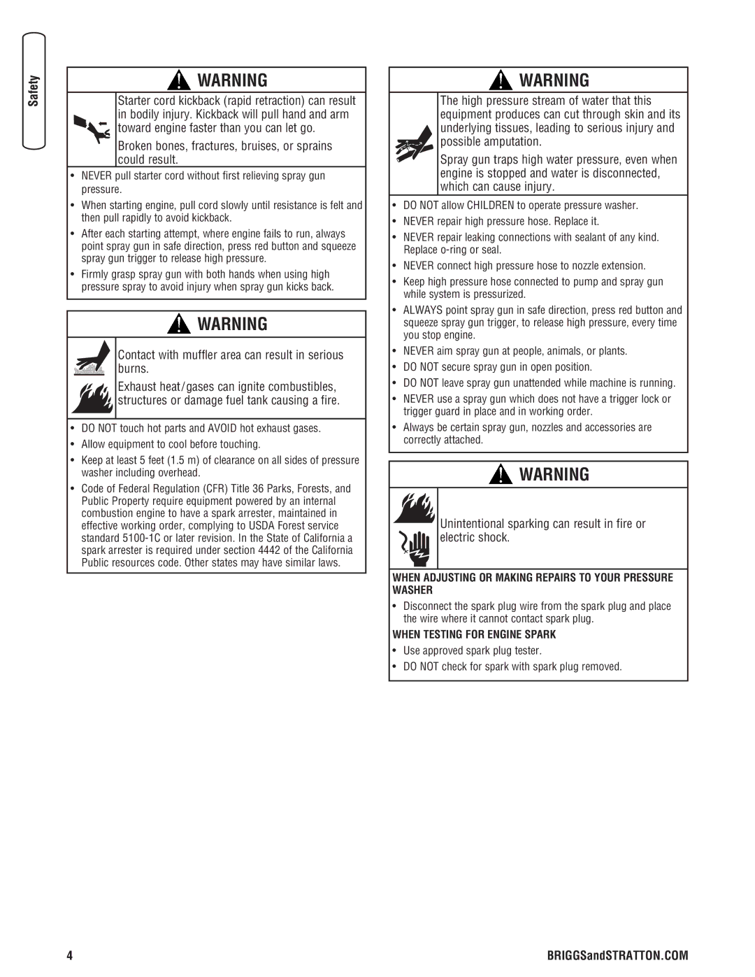 Briggs & Stratton 020324-0 manual Broken bones, fractures, bruises, or sprains could result 