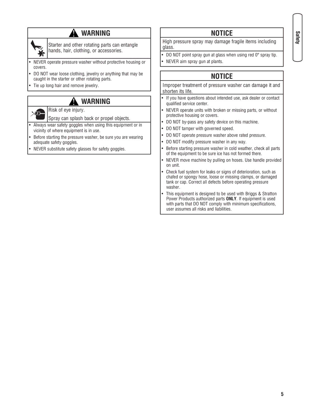 Briggs & Stratton 020324-0 manual Risk of eye injury Spray can splash back or propel objects 