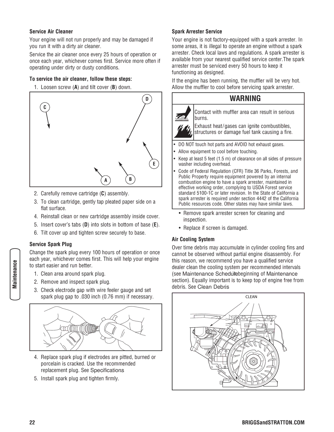 Briggs & Stratton 020364-0 manual Service Air Cleaner, To service the air cleaner, follow these steps, Service Spark Plug 