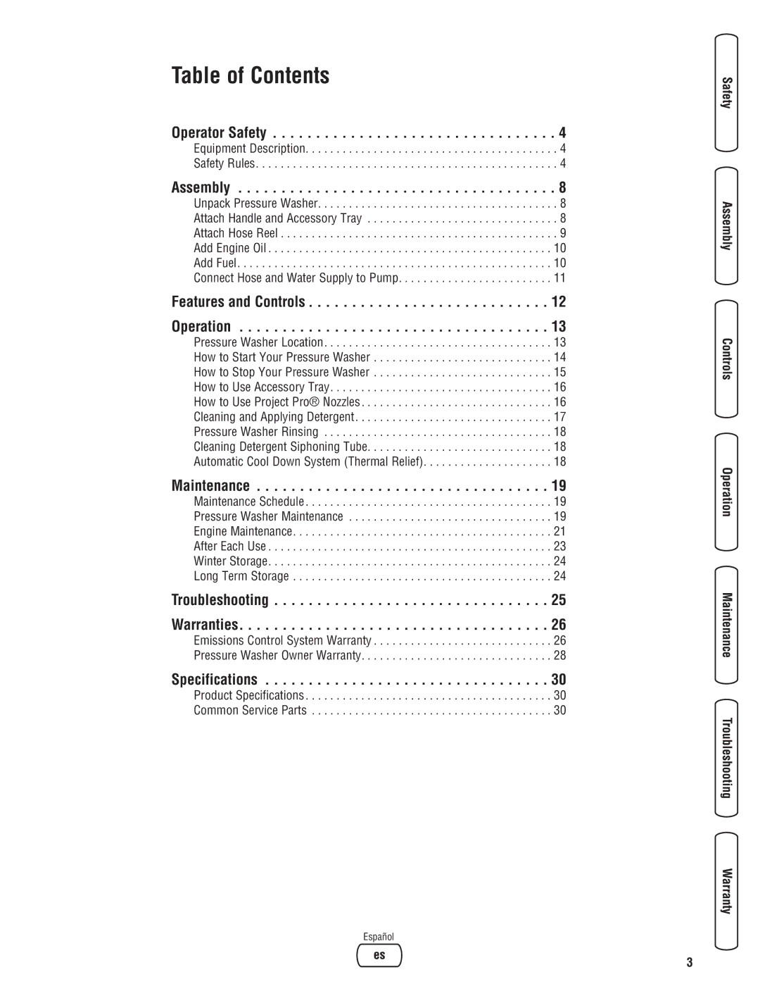 Briggs & Stratton 020364-0 manual Table of Contents 