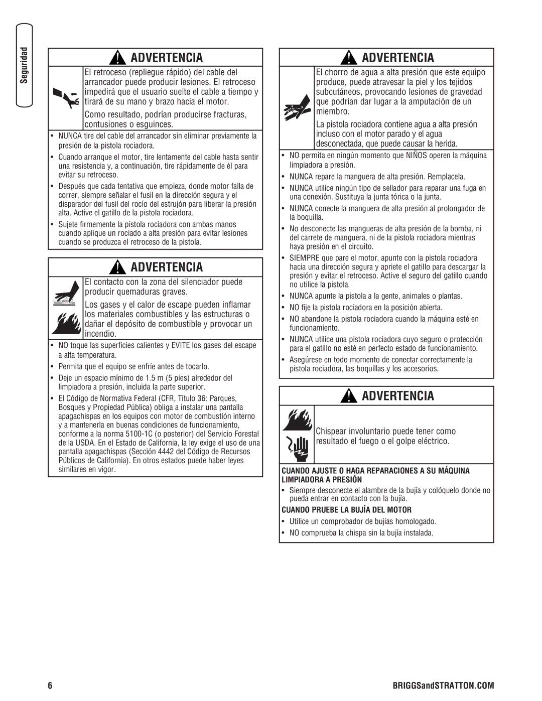 Briggs & Stratton 020364-0 manual Cuando Pruebe LA Bujía DEL Motor 