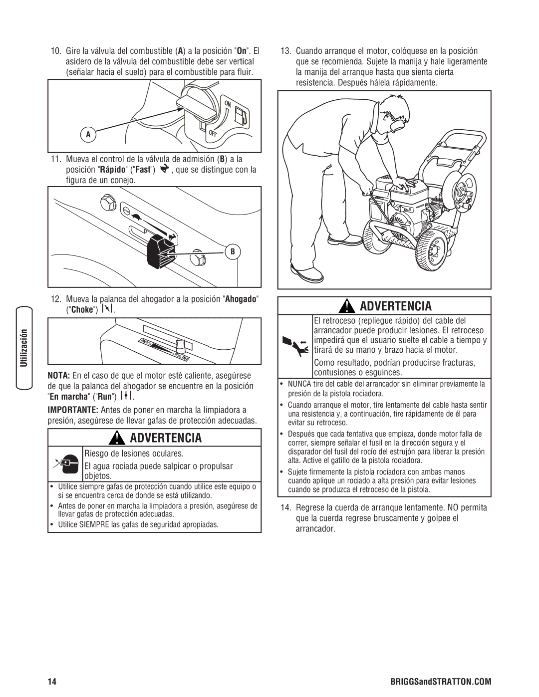 Briggs & Stratton 020364-0 manual Advertencia 