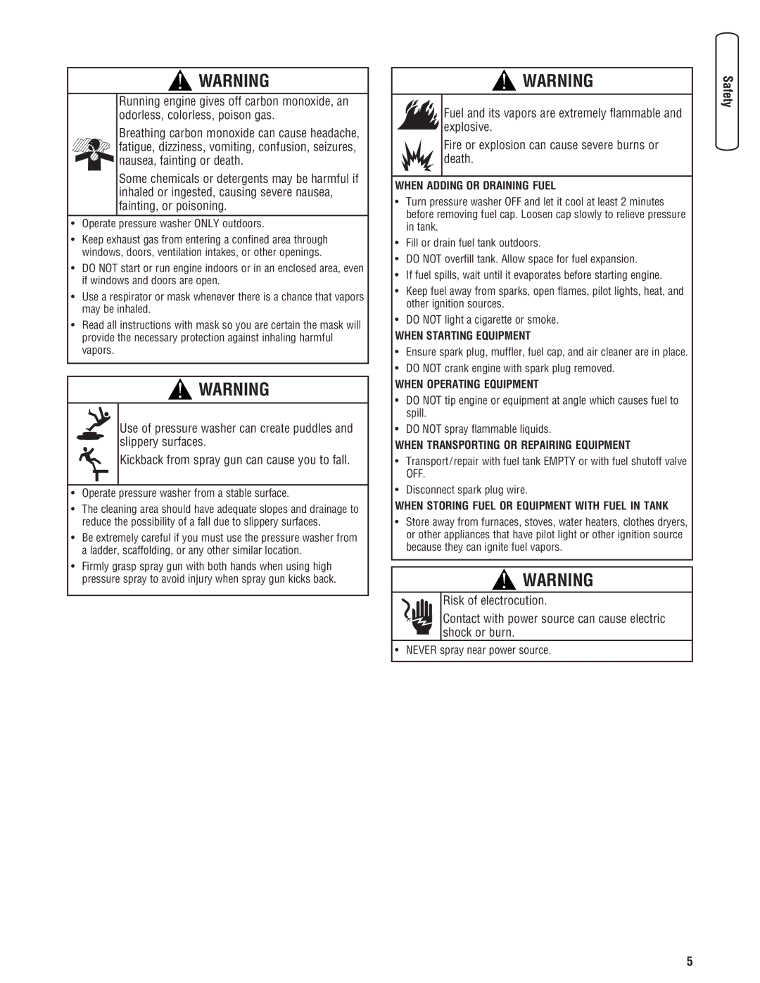 Briggs & Stratton 020364-0 manual When Adding or Draining Fuel 