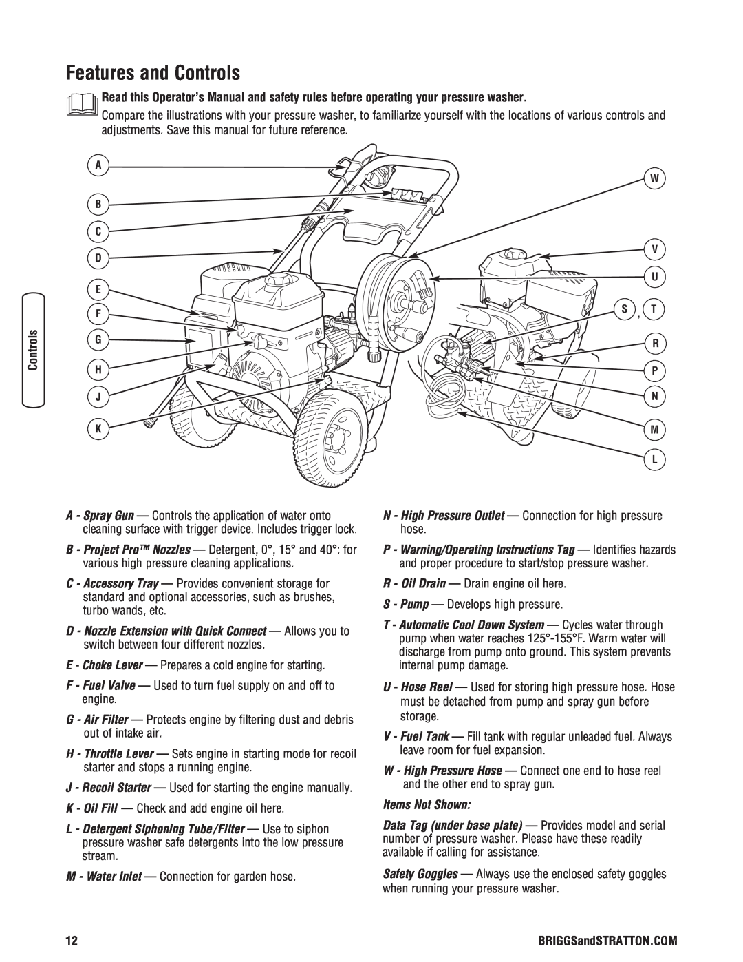 Briggs & Stratton 020364-0 manual Features and Controls 