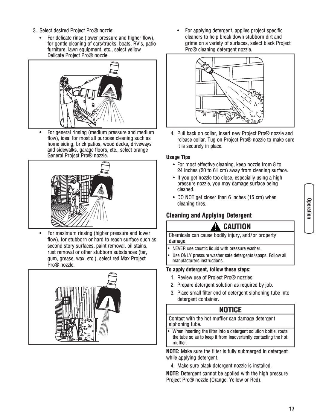 Briggs & Stratton 020364-0 Notice, Cleaning and Applying Detergent, Usage Tips, To apply detergent, follow these steps 