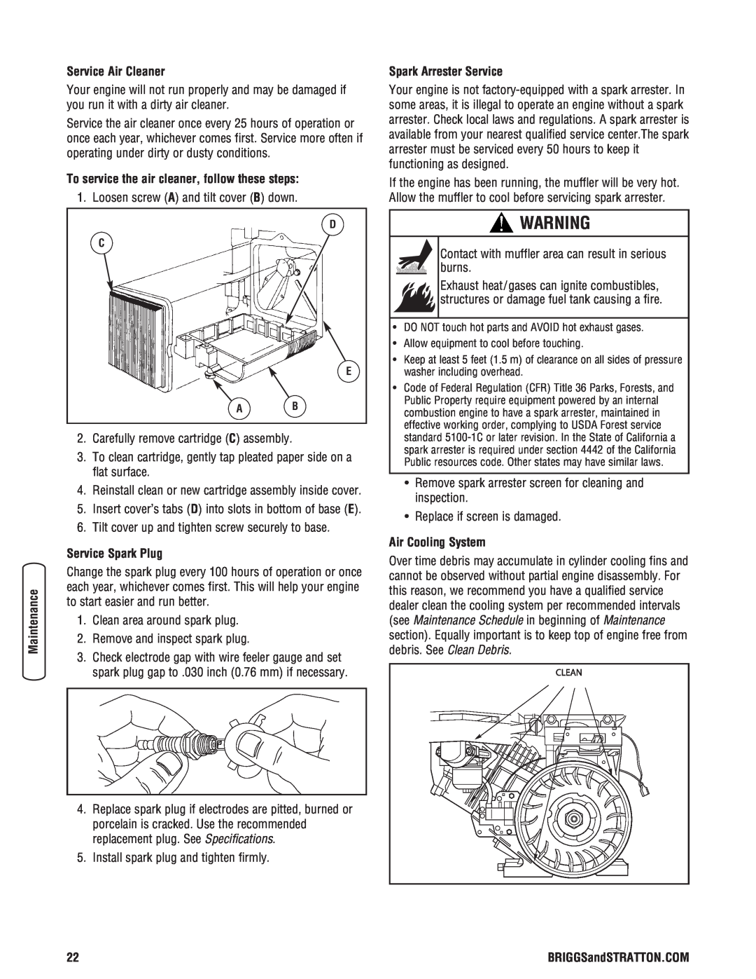 Briggs & Stratton 020364-0 manual Service Air Cleaner, To service the air cleaner, follow these steps, Service Spark Plug 