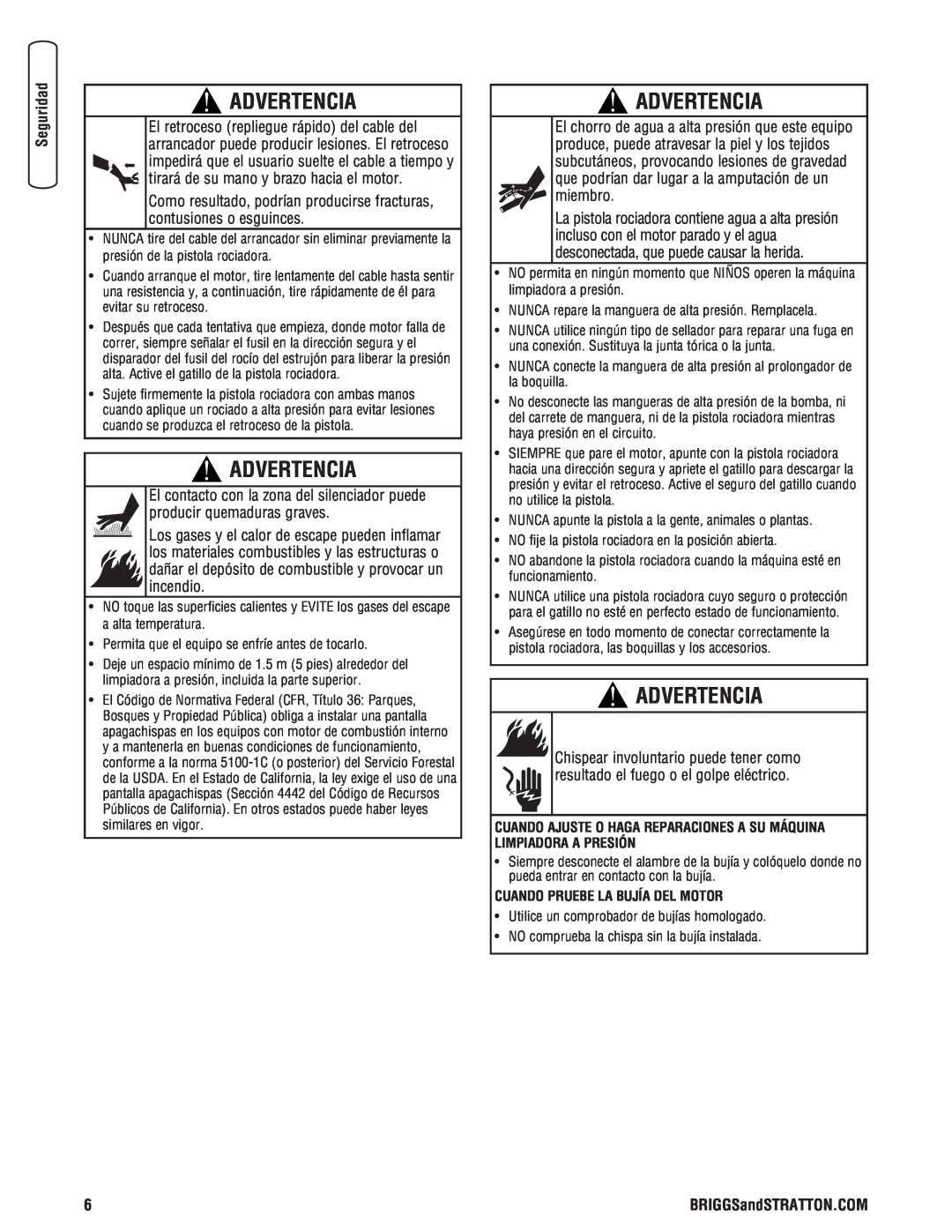 Briggs & Stratton 020364-0 manual Advertencia, Cuando Pruebe La Bujía Del Motor 