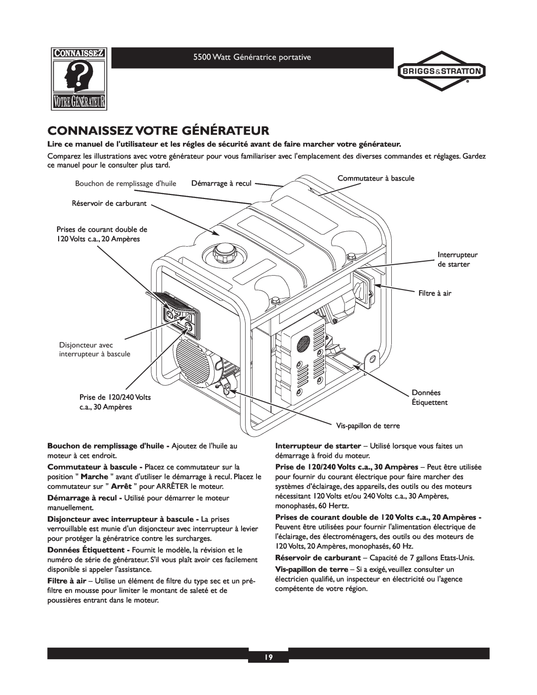 Briggs & Stratton 030206 owner manual Connaissez Votre Générateur, Watt Génératrice portative 