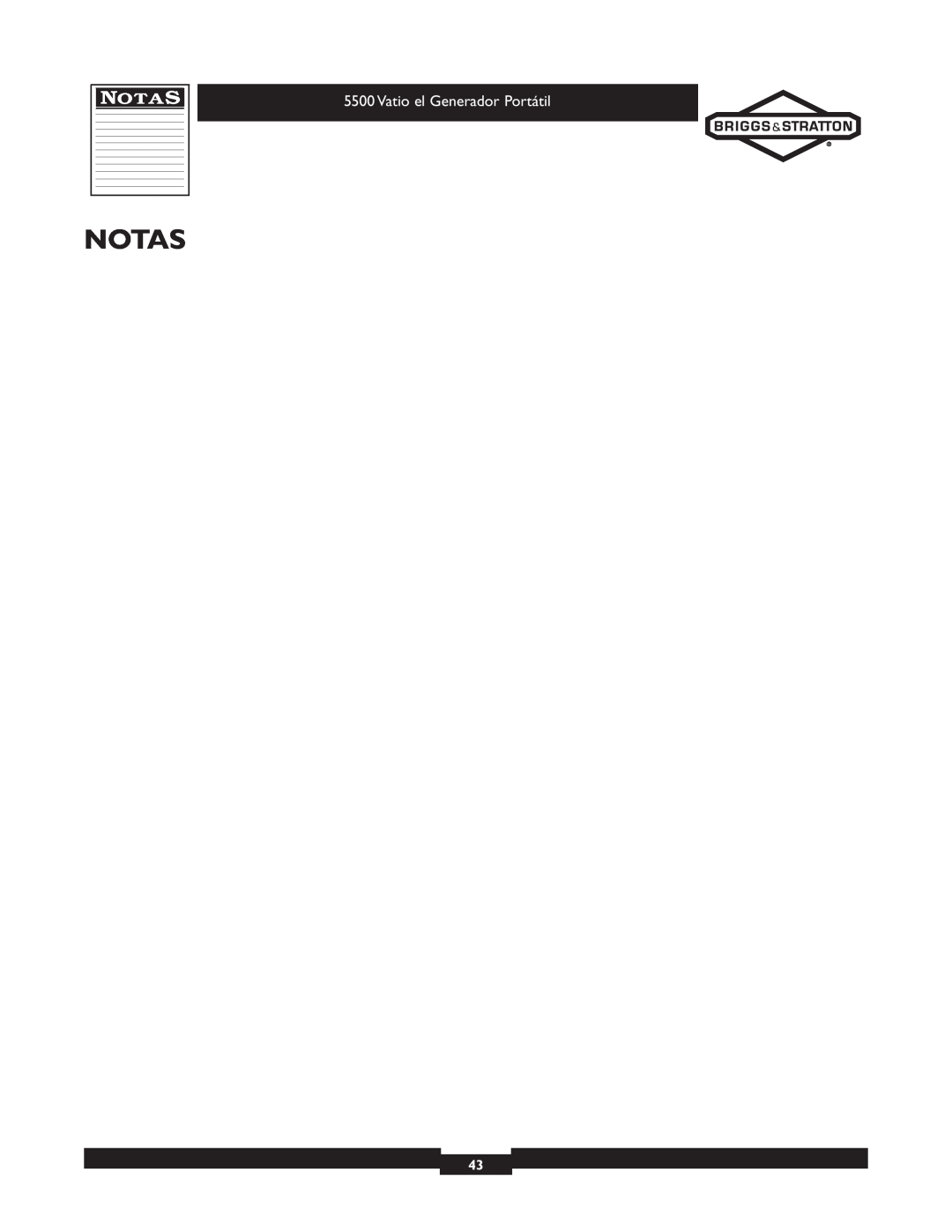 Briggs & Stratton 030206 owner manual Notas, Vatio el Generador Portátil 
