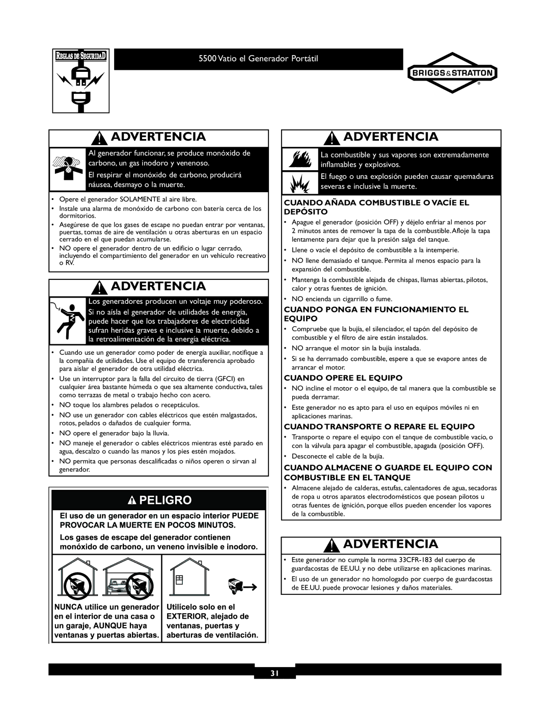 Briggs & Stratton 030206 Cuando Añada Combustible O Vacíe EL Depósito, Cuando Ponga EN Funcionamiento EL Equipo 