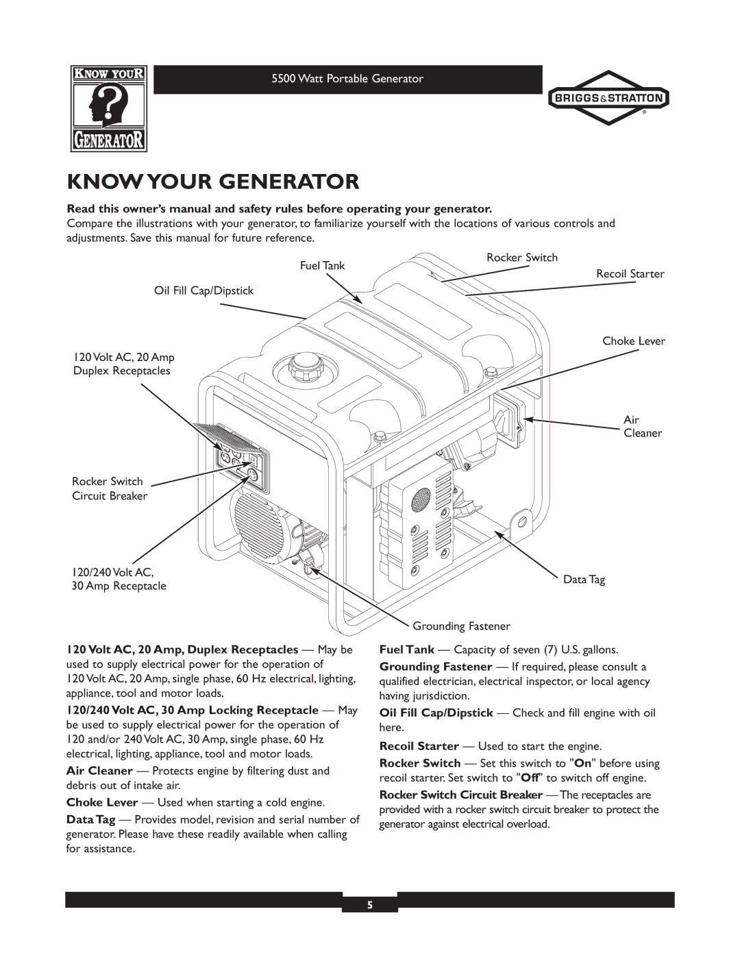 Briggs & Stratton 030206 owner manual Know Your Generator 