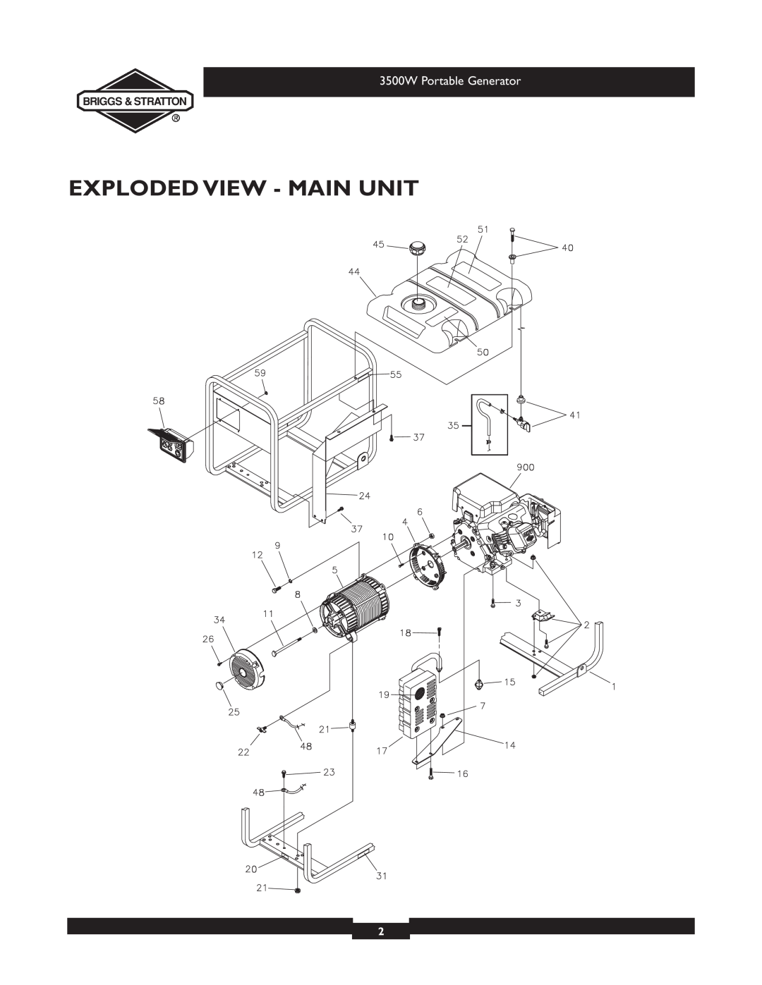 Briggs & Stratton 030208-1 manual Exploded View - Main Unit, 3500W Portable Generator 