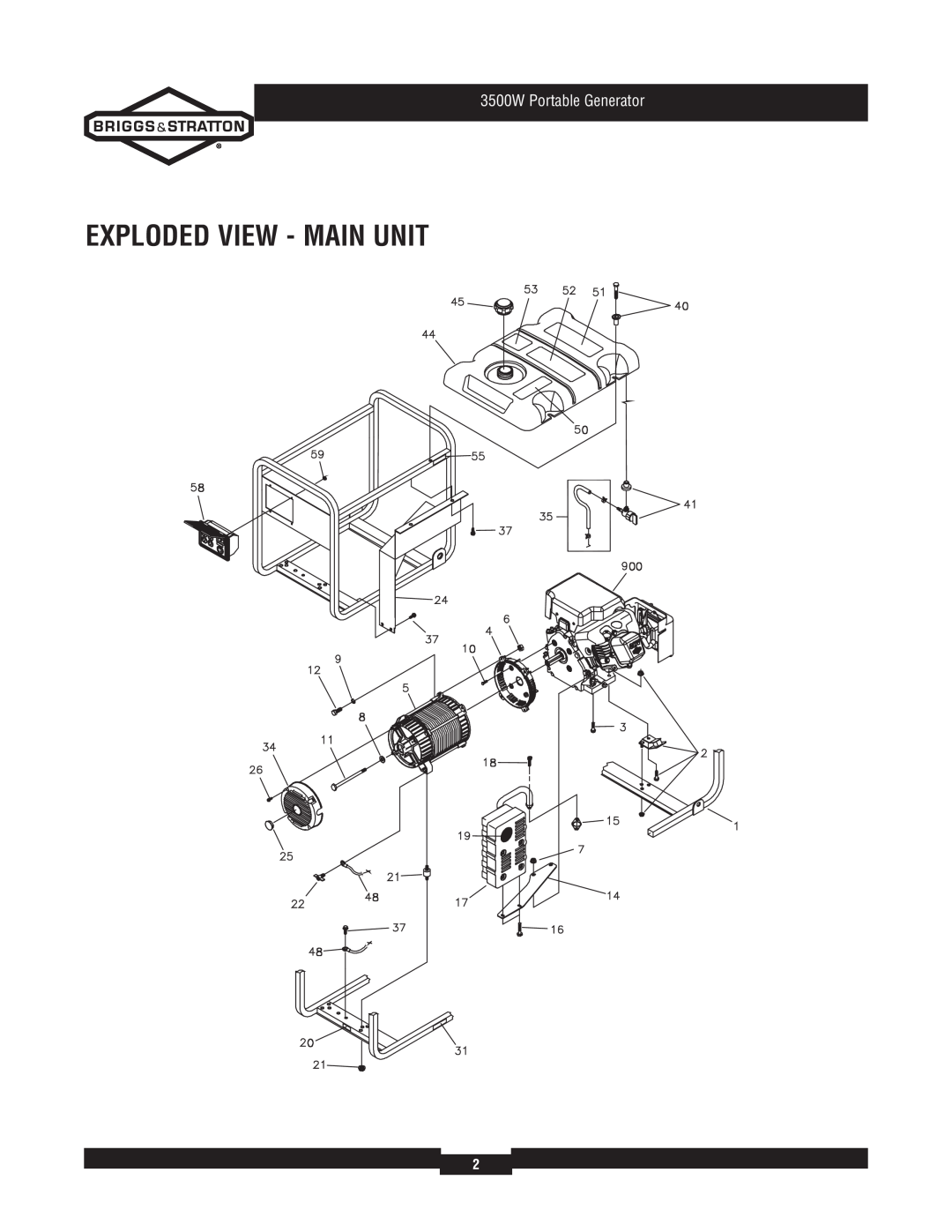 Briggs & Stratton 030208-2 manual Exploded View - Main Unit, 3500W Portable Generator 