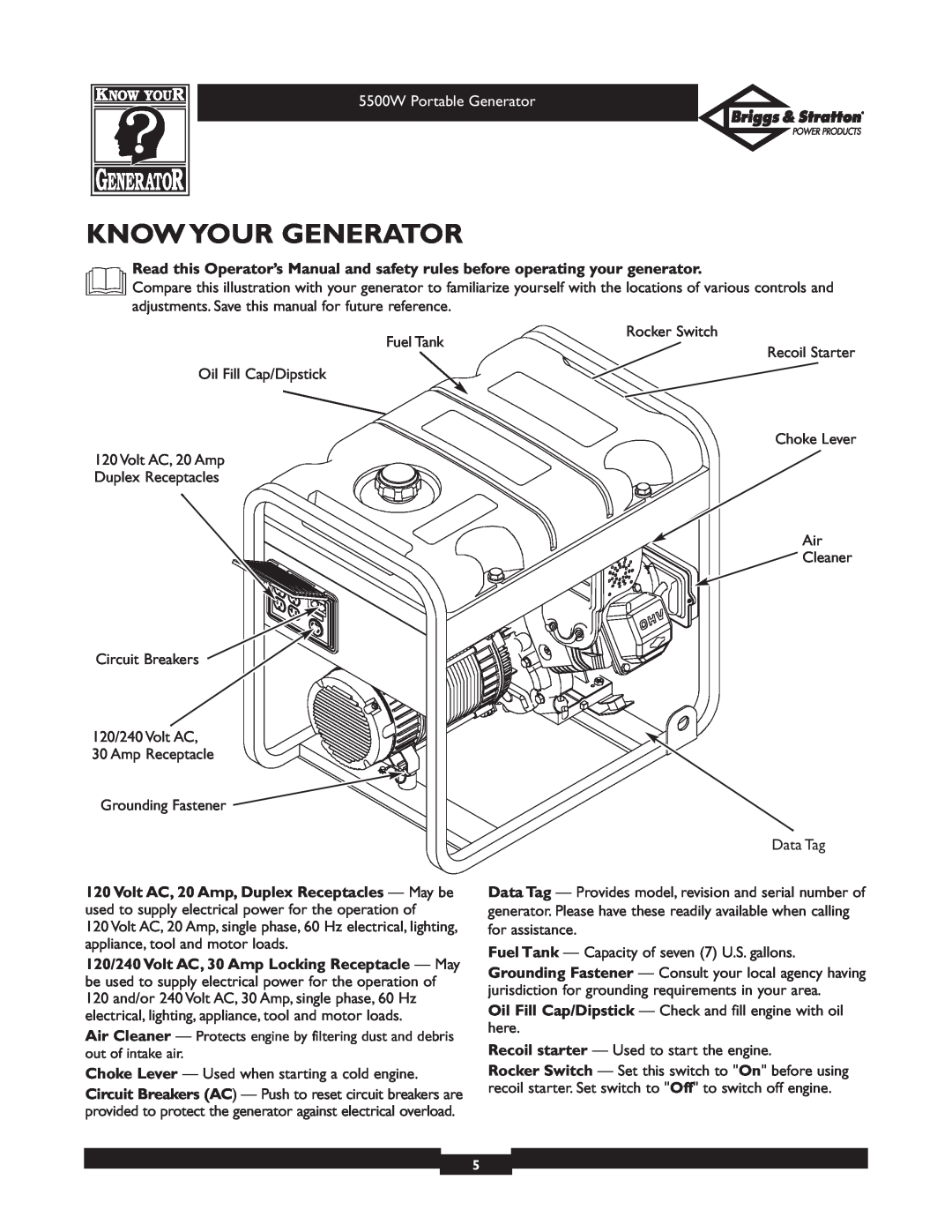 Briggs & Stratton 030209-1 operating instructions Know Your Generator 