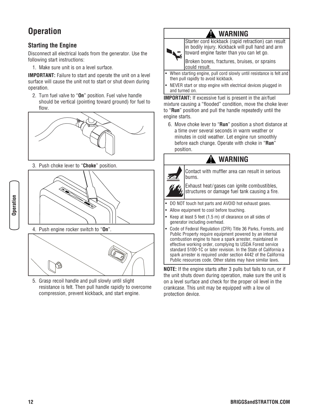 Briggs & Stratton 030209-2 manual Operation, Starting the Engine 