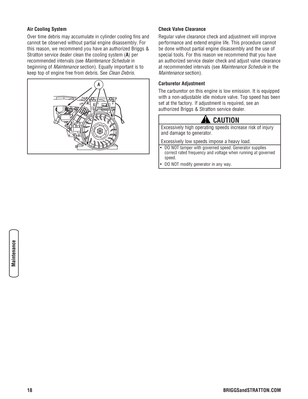 Briggs & Stratton 030209-2 manual Air Cooling System, Check Valve Clearance, Carburetor Adjustment 