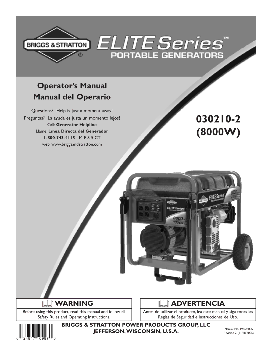 Briggs & Stratton 030210-2 manual Operator’s Manual Manual del Operario 